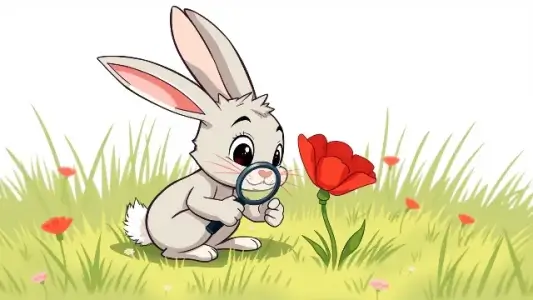 зайчик рассматривает мак